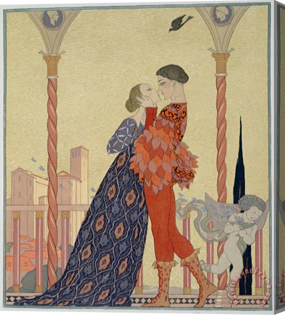 Georges Barbier Lovers On A Balcony Stretched Canvas Print / Canvas Art