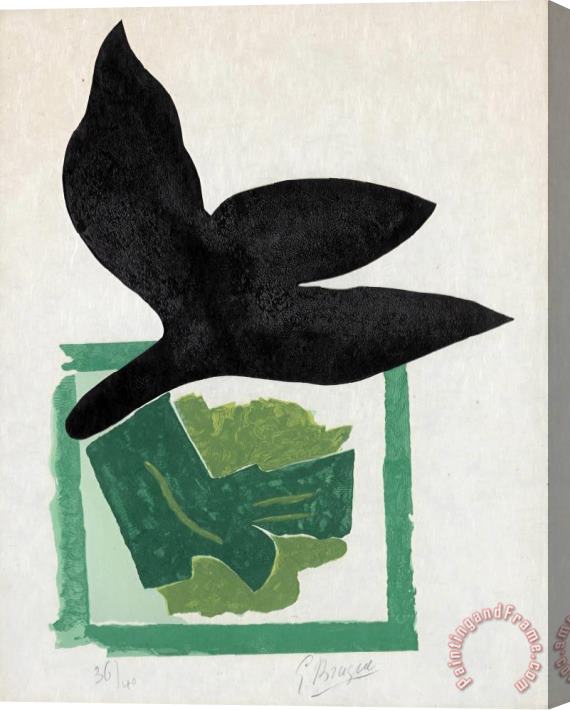 Georges Braque Oiseau Noir Sur Fond Vert (v. 181), 1962 Stretched Canvas Painting / Canvas Art