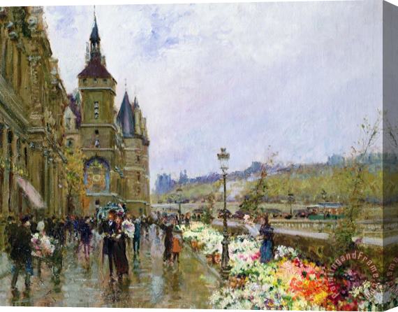 Georges Stein Flower Sellers by the Seine Stretched Canvas Print / Canvas Art