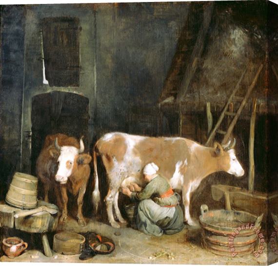 Gerard ter Borch A Maid Milking a Cow in a Barn Stretched Canvas Print / Canvas Art