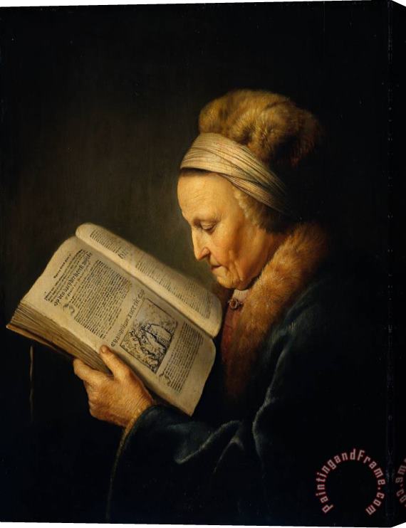 Gerrit Dou Old Woman Reading a Lectionary Stretched Canvas Painting / Canvas Art