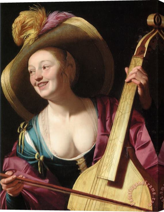 Gerrit van Honthorst A Young Woman Playing a Viola Da Gamba Stretched Canvas Painting / Canvas Art