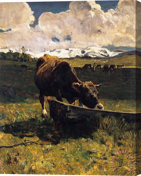 Giovanni Segantini Brown Cow At Trough Stretched Canvas Painting / Canvas Art