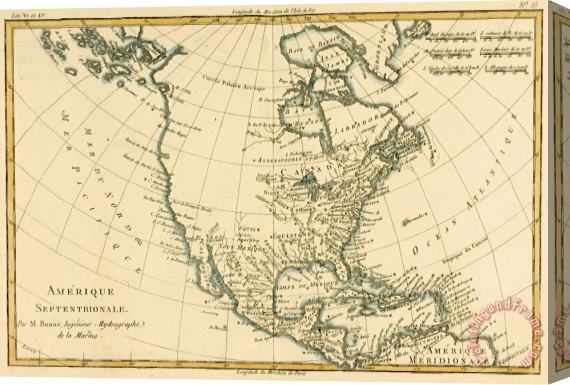 Guillaume Raynal Antique Map of North America Stretched Canvas Painting / Canvas Art