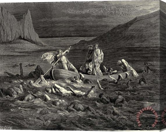 Gustave Dore The Inferno, Canto 8, Lines 2729 Soon As Both Embark’d, Cutting The Waves, Goes on The Ancient Prow, More Deeply Than with Others It Is Wont. Stretched Canvas Painting / Canvas Art