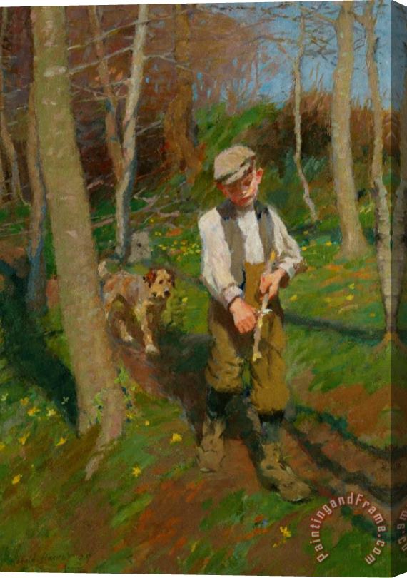 Harold Harvey Boy Whittling a Stick Stretched Canvas Painting / Canvas Art