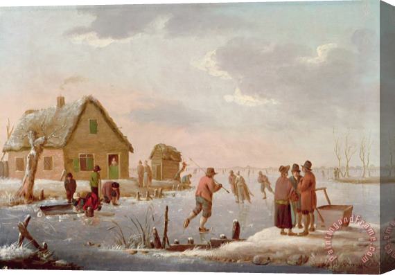 Hendrik Willem Schweickardt Figures Skating in a Winter Landscape Stretched Canvas Painting / Canvas Art
