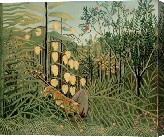 Henri Rousseau Rousseau, Henri in a Tropical Forest. Struggle Between Tiger And Bull Stretched Canvas Painting / Canvas Art