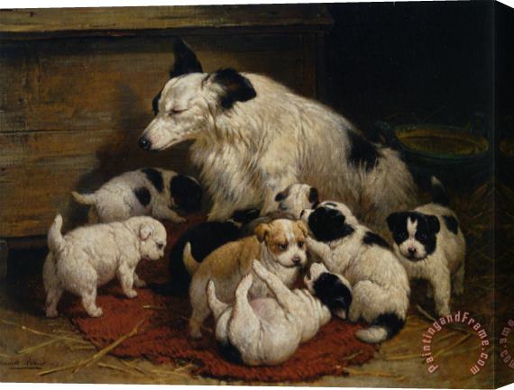 Henriette Ronner-Knip A Dog And Her Puppies Stretched Canvas Print / Canvas Art