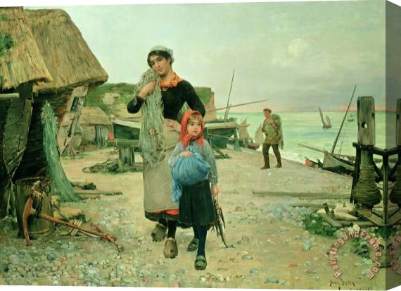 Henry Bacon  Fisherfolk Returning with their Nets Stretched Canvas Print / Canvas Art