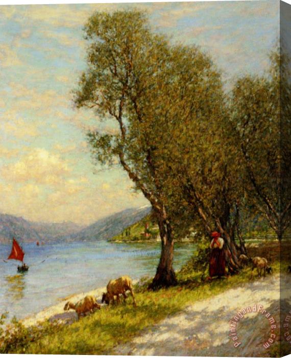 Henry Herbert La Thangue Veronese Shepherdess Lake Garda Stretched Canvas Painting / Canvas Art