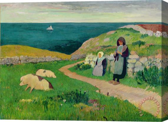 Henry Moret IMA229004Young Breton Girls in the Field Stretched Canvas Print / Canvas Art