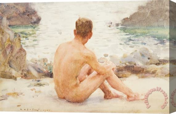 Henry Scott Tuke Charlie Seated on the Sand Stretched Canvas Painting / Canvas Art