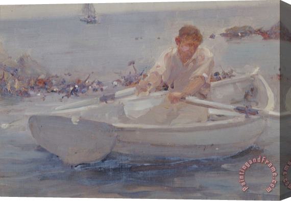 Henry Scott Tuke Man in a Rowing Boat Stretched Canvas Painting / Canvas Art