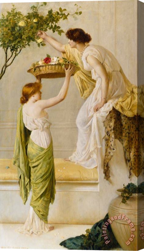 Henry Thomas Schaefer A Basket of Roses - Grecian Girls Stretched Canvas Painting / Canvas Art