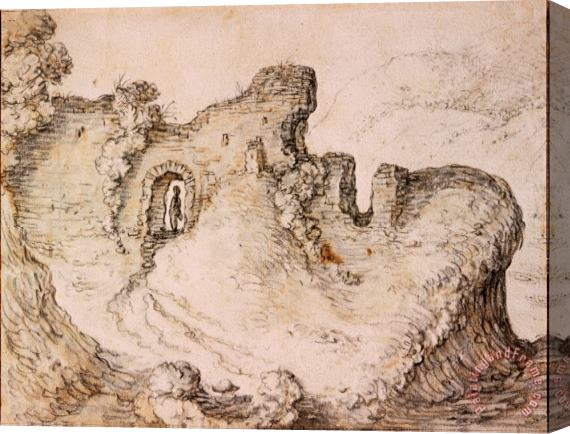 Herman Saftleven Rocky Landscape with Ruins, Forming The Profile of a Man's Face Stretched Canvas Print / Canvas Art