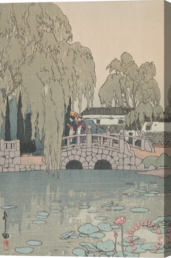 Hiroshi Yoshida Willow Tree And Stone Bridge (yanagi Ni Ishi Bashi) Stretched Canvas Print / Canvas Art
