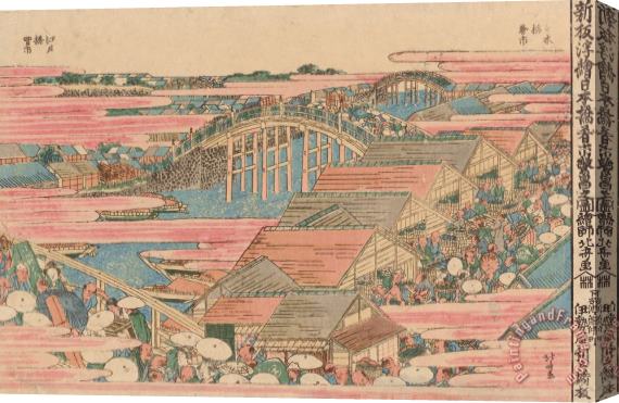 Hokusai Fish Market By River In Edo At Nihonbashi Bridge Stretched Canvas Print / Canvas Art