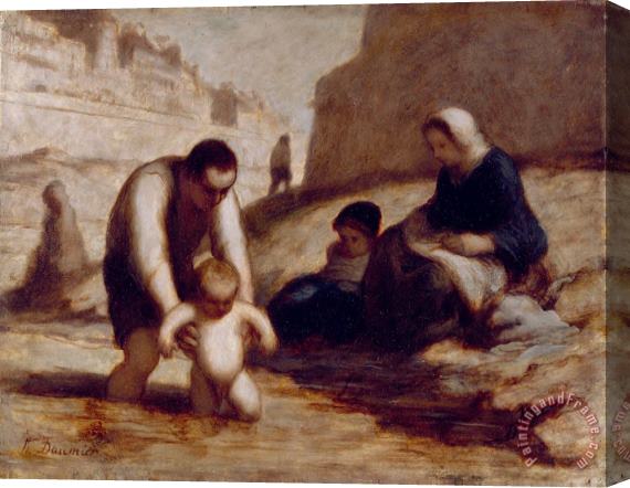Honore Daumier The First Bath Stretched Canvas Painting / Canvas Art