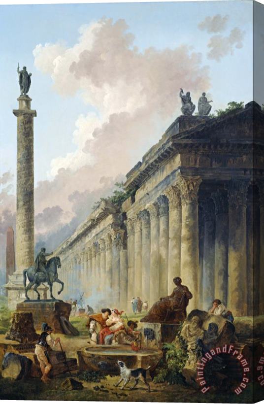 Hubert Robert Imaginary View of Rome with Equestrian Statue of Marcus Aurelius, The Column of Trajan And a Temple Stretched Canvas Print / Canvas Art