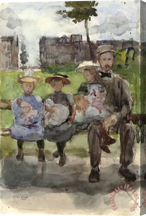 Isaac Israels A Man with Three Girls on a Bench in The Oosterpark in Amsterdam Stretched Canvas Print / Canvas Art