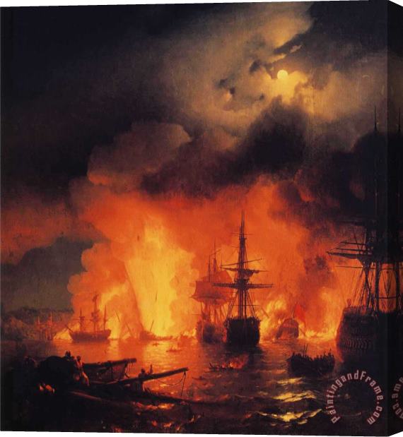 Ivan Constantinovich Aivazovsky Battle of Cesme at Night Stretched Canvas Print / Canvas Art