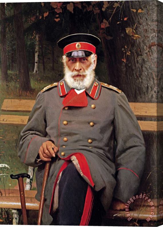 Ivan Kramskoy Portrait of a Russian General Seated on a Bench Stretched Canvas Painting / Canvas Art