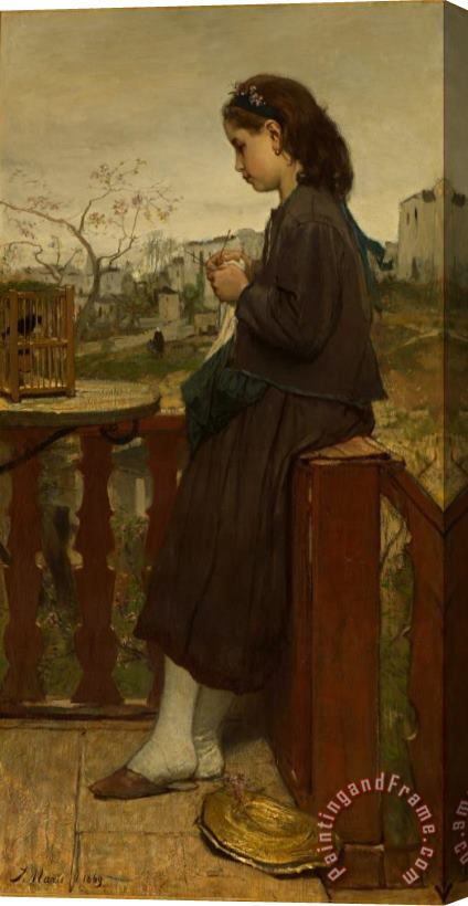 Jacob Maris Girl Knitting on a Balcony, Montmartre Stretched Canvas Print / Canvas Art
