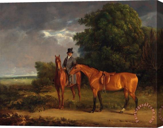 Jacques-Laurent Agasse A Groom Mounted on a Chestnut Hunter, He Holds a Bay Hunter by The Reins Stretched Canvas Painting / Canvas Art