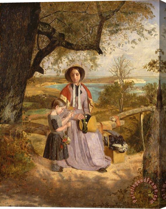 James Collinson Mother And Child by a Stile, with Culver Cliff, Isle of Wight, in The Distance Stretched Canvas Painting / Canvas Art
