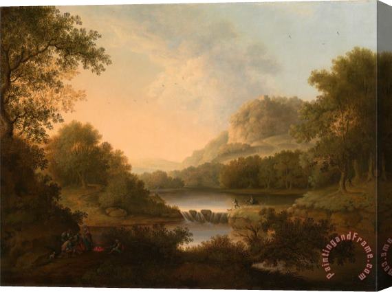 James Lambert of Lewes Figures with a Donkey And Dog Crossing a Weir Stretched Canvas Print / Canvas Art