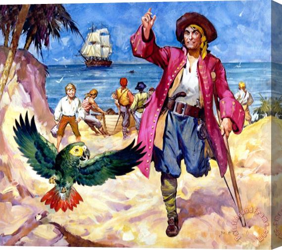 James McConnell Long John Silver and his Parrot Stretched Canvas Print / Canvas Art