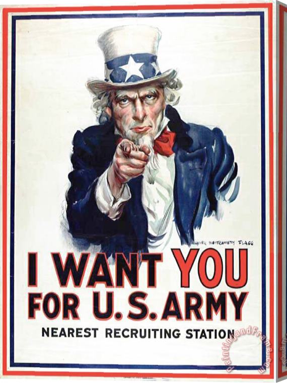 James Montgomery Flagg I Want You For The Us Army Recruitment Poster During World War I Stretched Canvas Painting / Canvas Art