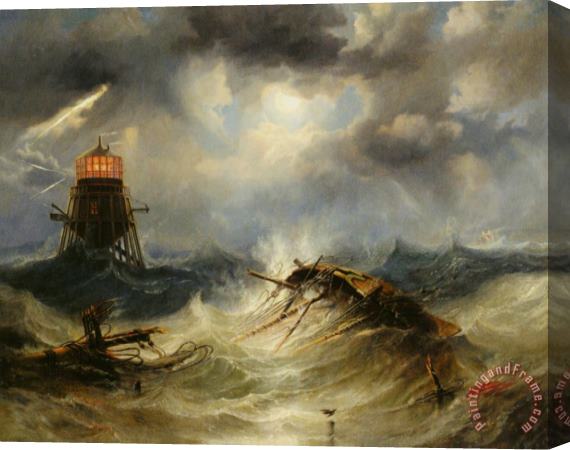 James Wilson Carmichael The Irwin Lighthouse Storm Raging Stretched Canvas Print / Canvas Art