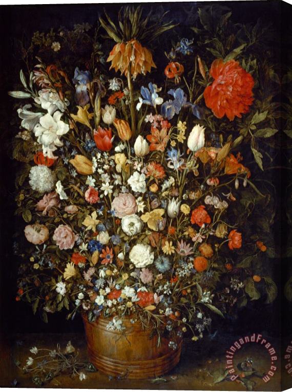 Jan Breughel Flowers in a Wooden Vessel Stretched Canvas Painting / Canvas Art