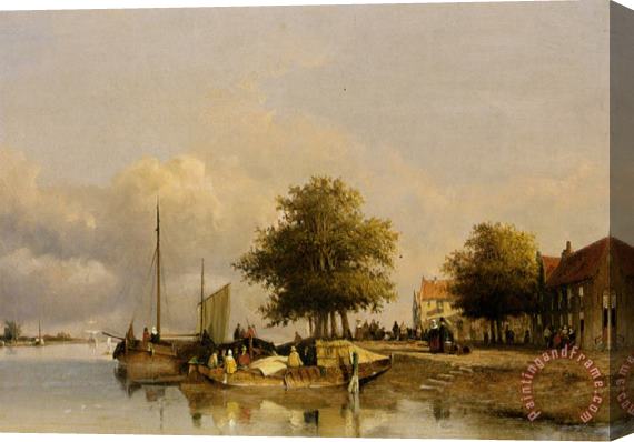 Jan Hendrik Weissenbruch Townsfolk on a Quay, Wijk Bij Duursrede Stretched Canvas Painting / Canvas Art