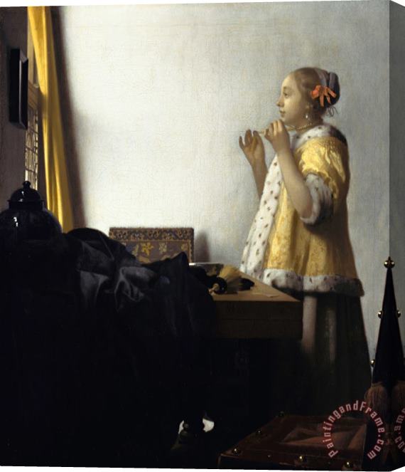 Jan Vermeer van Delft Young Woman with a Pearl Necklace Stretched Canvas Painting / Canvas Art