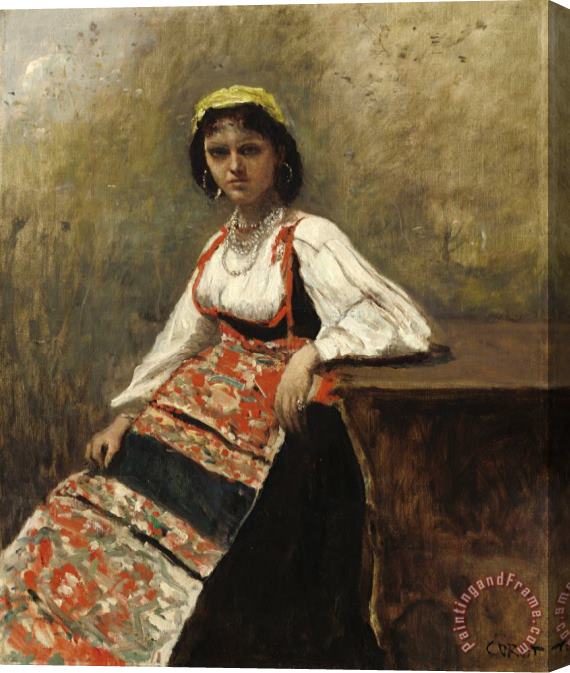 Jean Baptiste Camille Corot Italian Girl Stretched Canvas Painting / Canvas Art