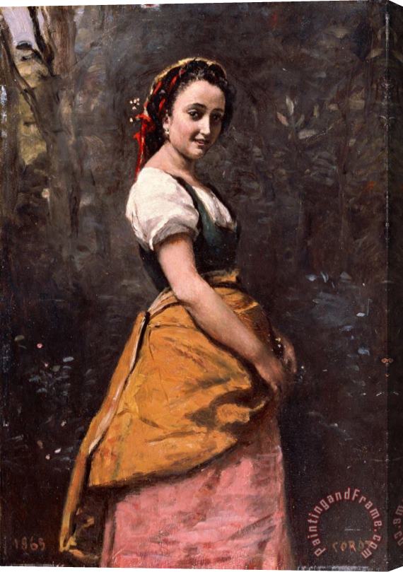 Jean Baptiste Camille Corot Young Woman in The Woods Stretched Canvas Print / Canvas Art