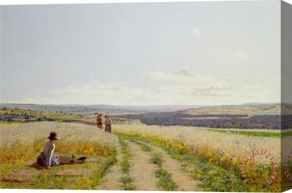 Jean F Monchablon Girl in the Fields Stretched Canvas Print / Canvas Art