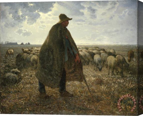 Jean-Francois Millet Shepherd Tending His Flock Stretched Canvas Painting / Canvas Art