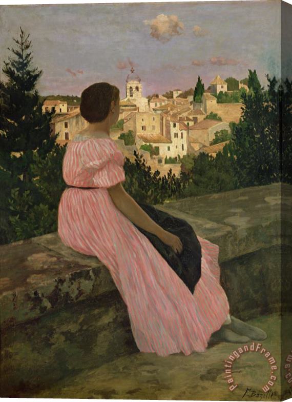Jean Frederic Bazille The Pink Dress Stretched Canvas Painting / Canvas Art
