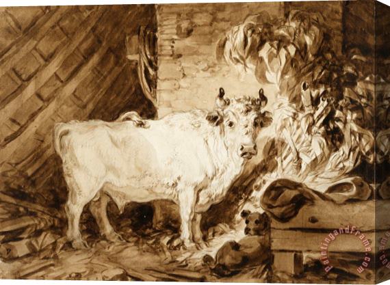 Jean Honore Fragonard White Bull And a Dog in a Stable Stretched Canvas Painting / Canvas Art
