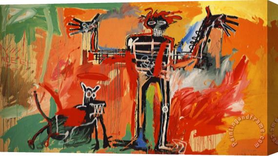 Jean-michel Basquiat Boy And Dog in a Johnnypump Stretched Canvas Painting / Canvas Art