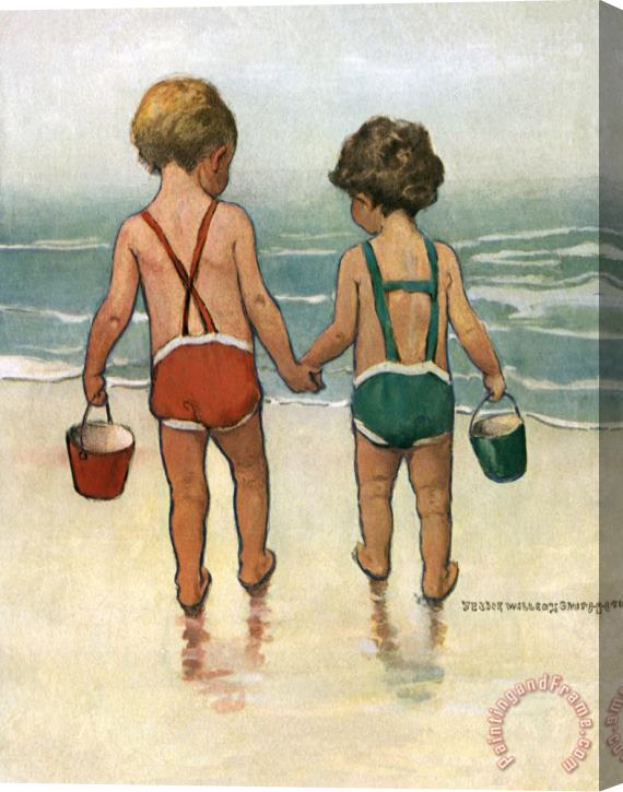 Jessie Willcox Smith Hand in Hand on The Beach Stretched Canvas Print / Canvas Art