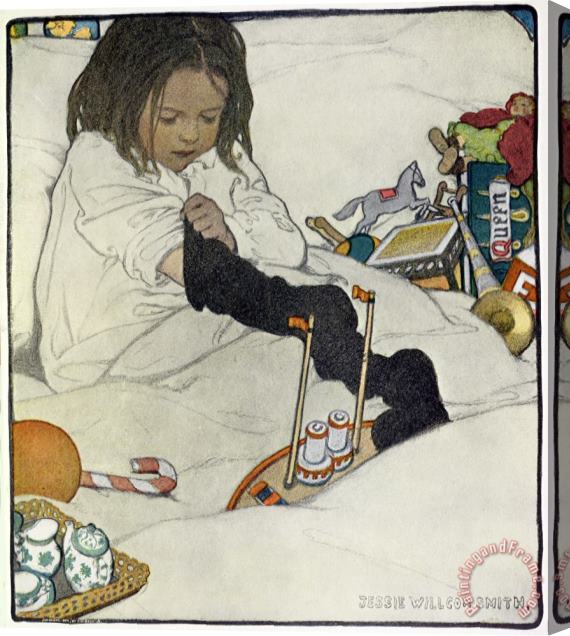 Jessie Willcox Smith Opening The Christmas Stocking Stretched Canvas Print / Canvas Art