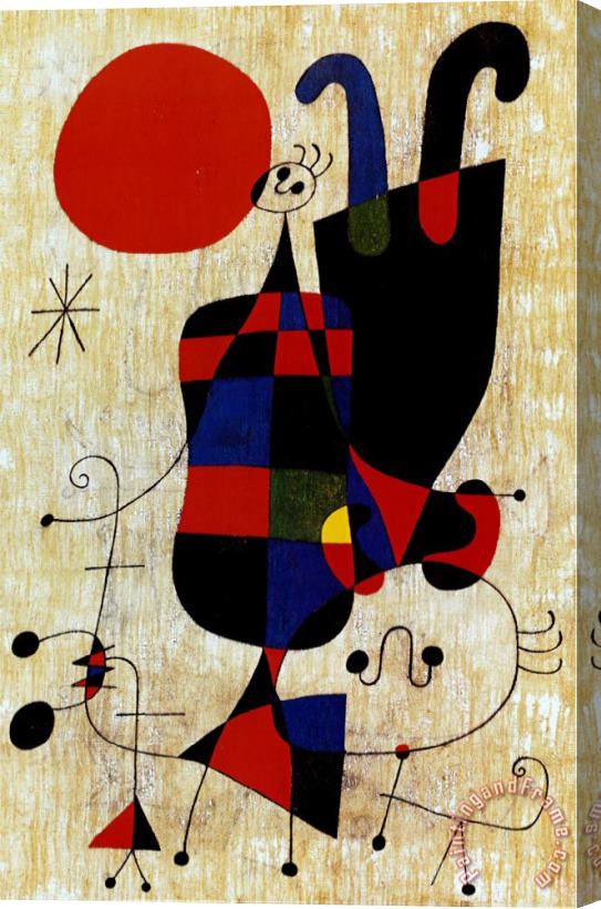 Joan Miro Dog in Front of The Sun Stretched Canvas Painting / Canvas Art