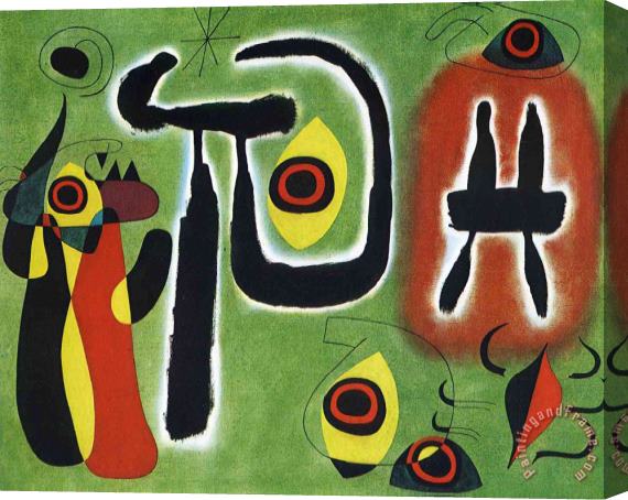 Joan Miro The Red Sun Gnaws at The Spider 1948 Stretched Canvas Painting / Canvas Art