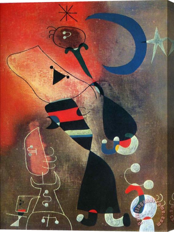 Joan Miro Woman And Bird in The Moonlight Stretched Canvas Painting / Canvas Art