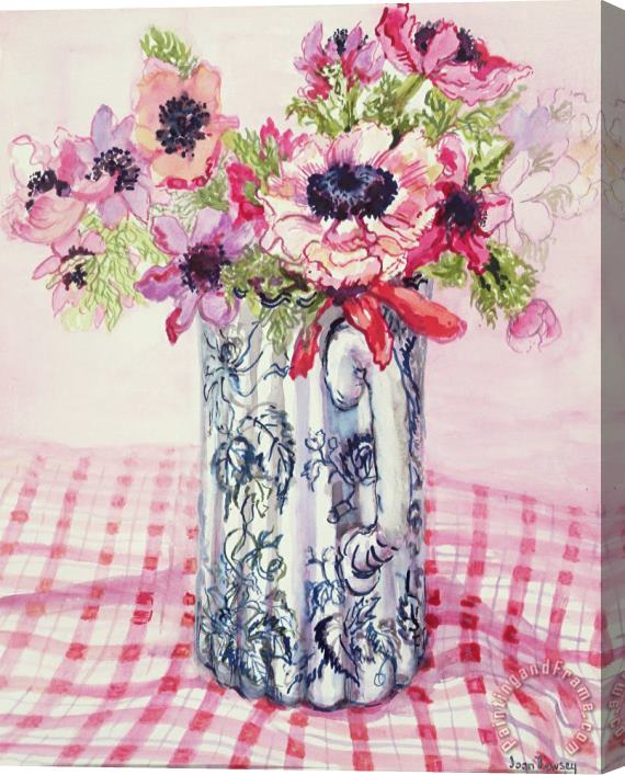 Joan Thewsey Anemones In A Victorian Flowered Jug Stretched Canvas Painting / Canvas Art